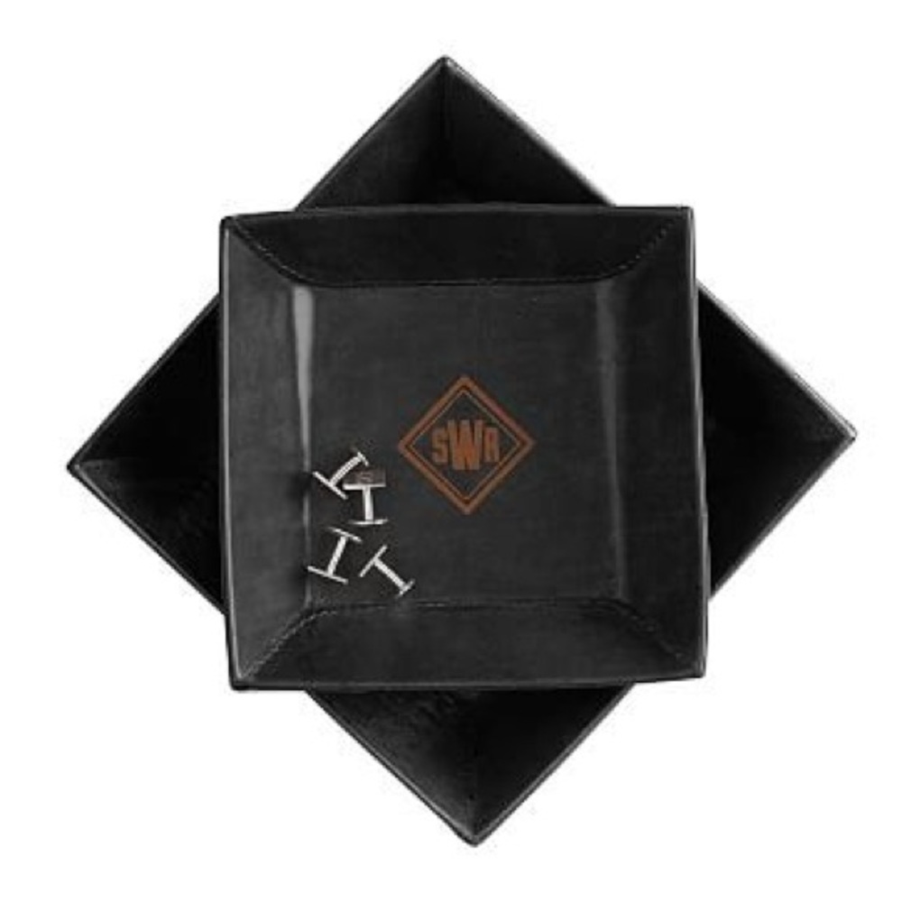 Mark and Graham Rustic Leather Catchall Tray, Set of 2, Medium, Black